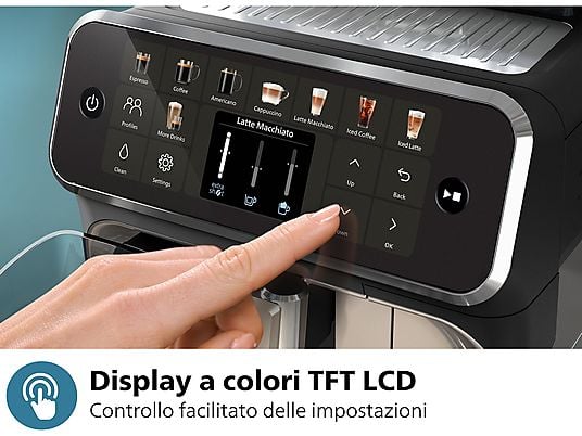 PHILIPS Series 5500 LatteGo EP5547/90 MACCHINA CAFFÈ AUTOMATICA, Nero, Cromato