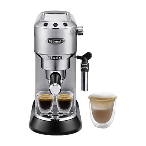 Macchina da Caffè Manuale Espresso e Cappuccino DE’LONGHI Dedica EC685.M, Compatibile con Macinato o Cialde E.S.E., Spegnimento Automatico, Serbatoio Estraibile 1.1L, 1350W, 15bar, Argento